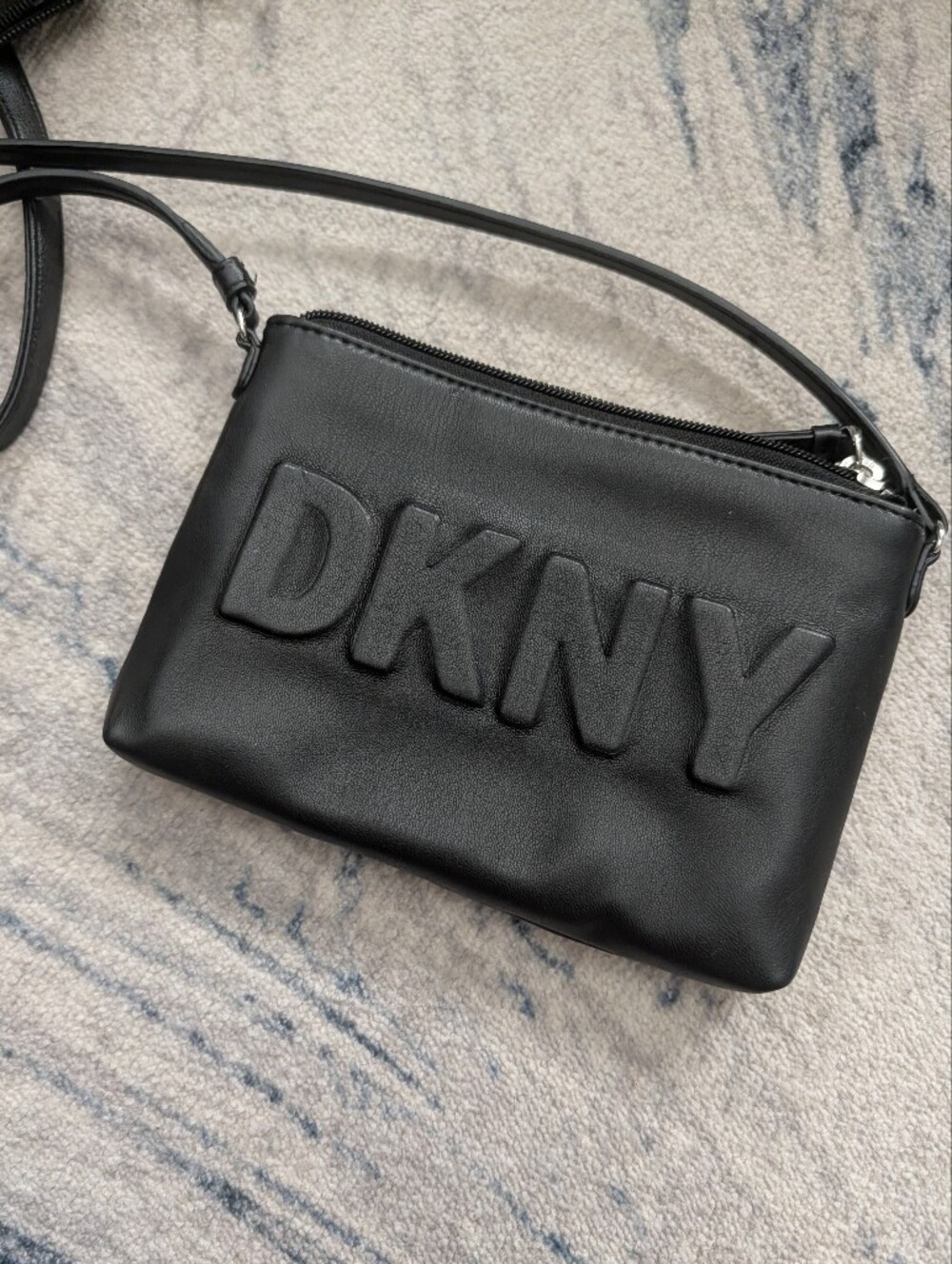 DKNY Black Leather Crossbody Bag - Embossed Logo